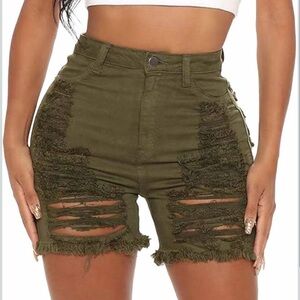 Khaki Distressed High-Waisted Women's Shorts